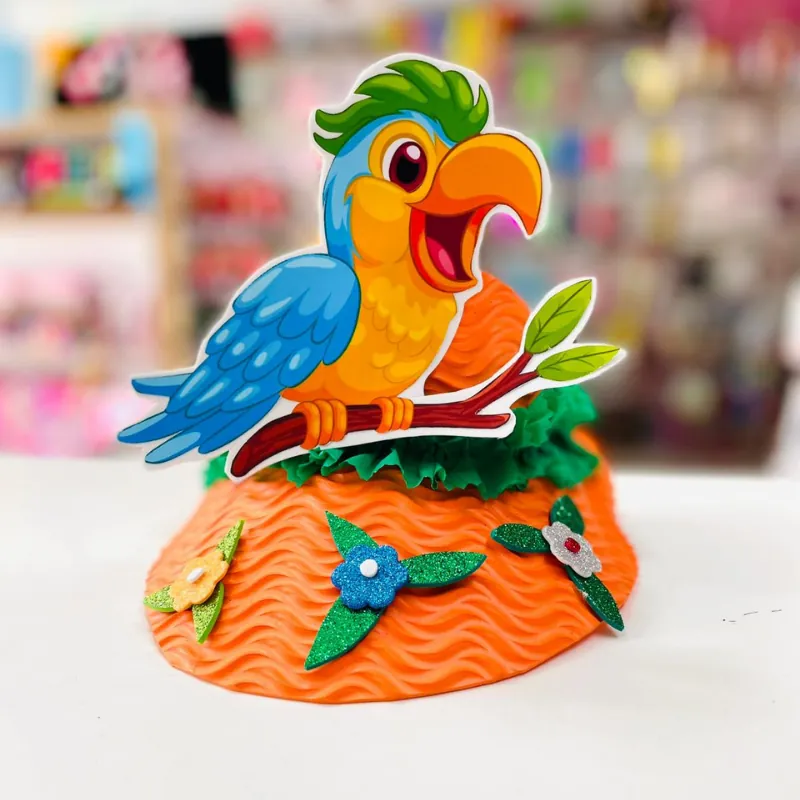 Gorro de primavera con lorito tropical